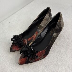 New Sesto Meucci Women's Belia Ornament Black Floral Kitten Heel Pumps Size 6